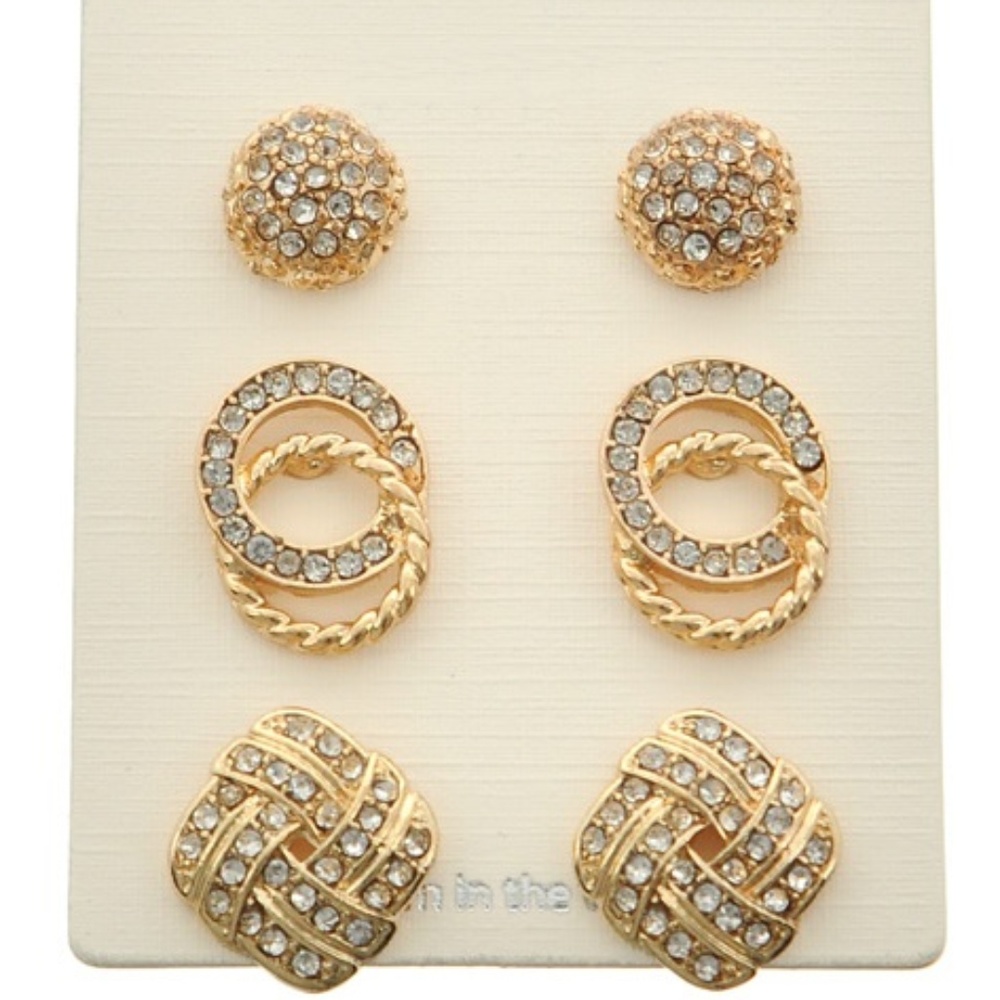 🆕🌸 Earring Set 3 piece Gold Stone